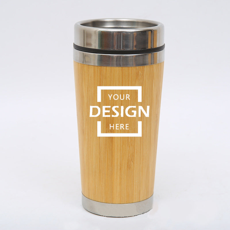 High quality custom wood cup Coffee cup Stainless steel thermos cup with lid