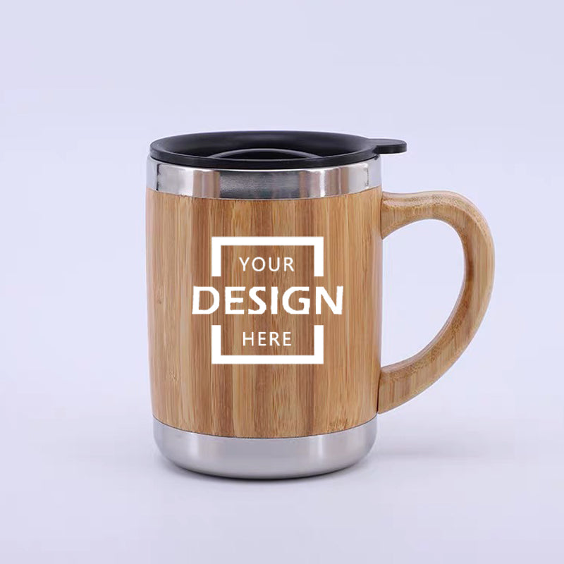High quality custom wooden cup Coffee cup Stainless steel thermos cup with handle