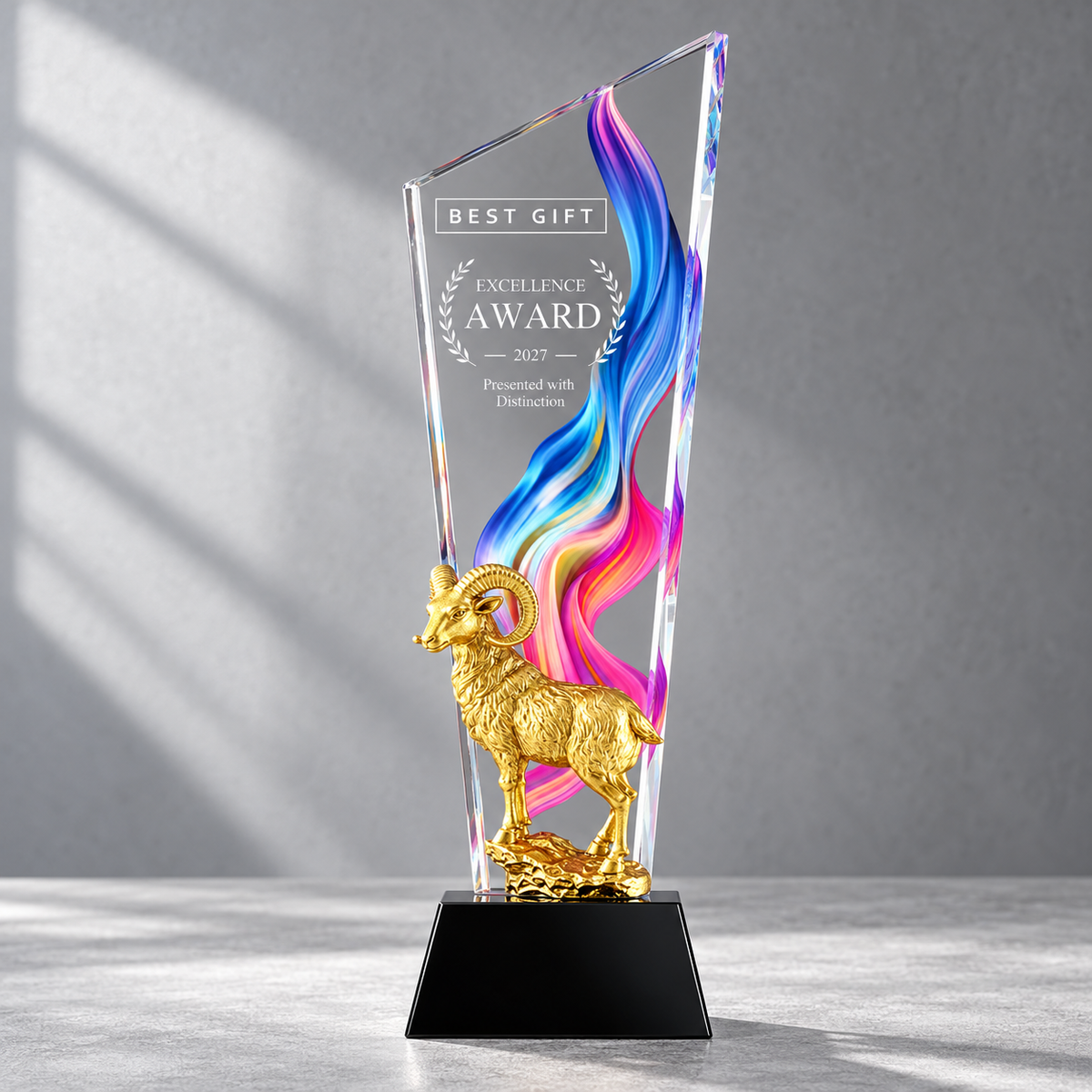 Customizable Ram Figurine Award Trophy | 立體公羊高身斜頂獎杯 2027羊年獎杯 企業年度頒獎及嘉許訂製禮品