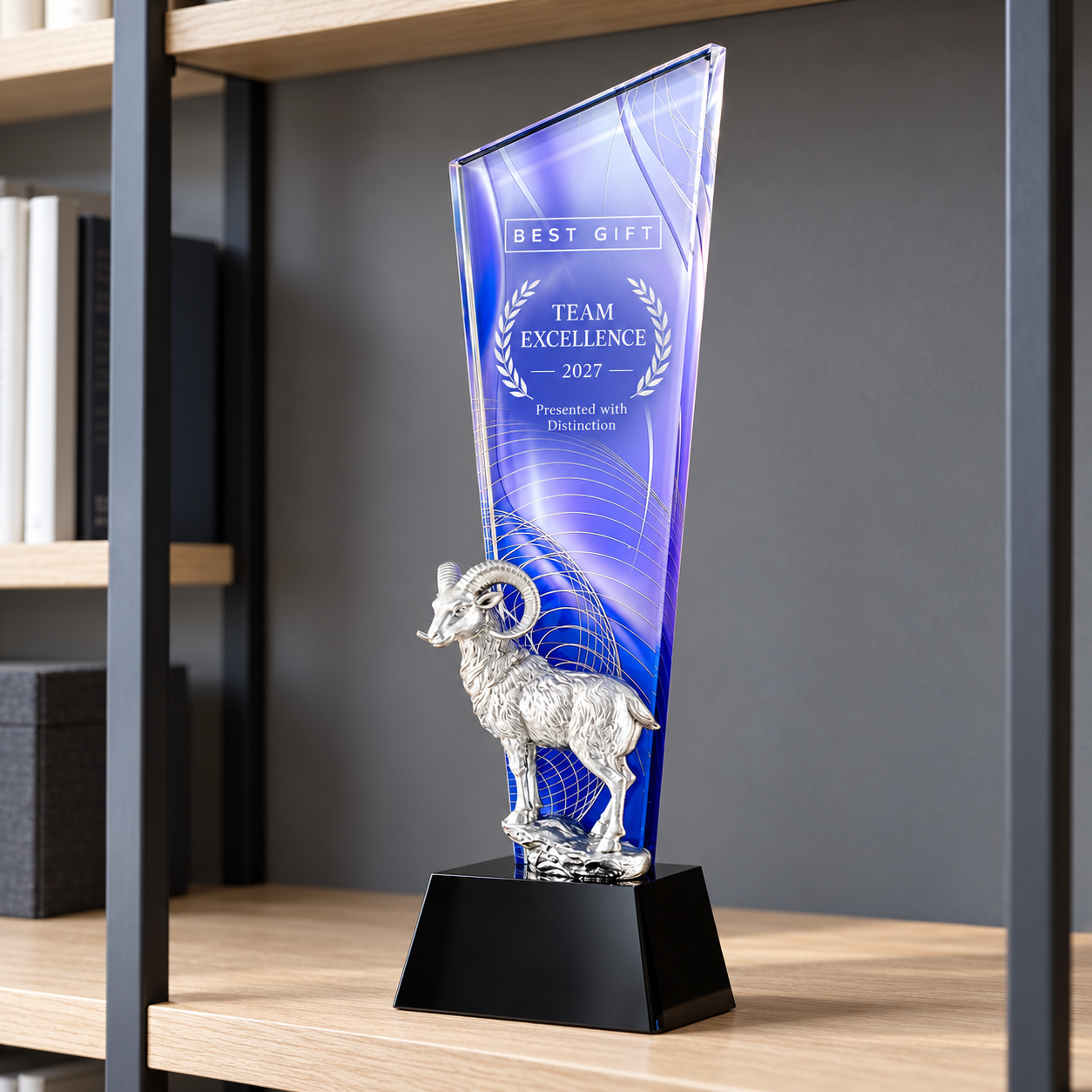 Customizable Ram Figurine Award Trophy | 立體公羊高身斜頂獎杯 2027羊年獎杯 企業年度頒獎及嘉許訂製禮品