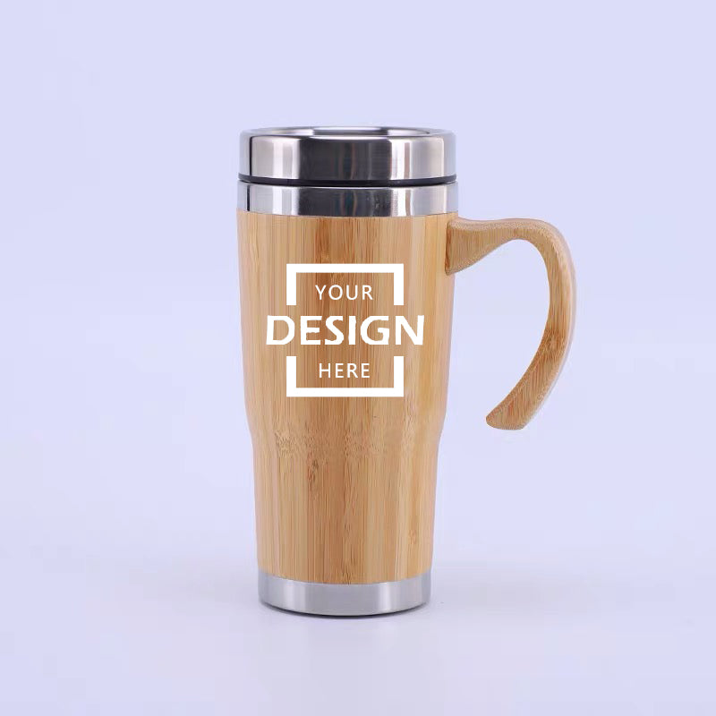 High quality custom wood cup Office coffee cup Stainless steel thermos cup with handle