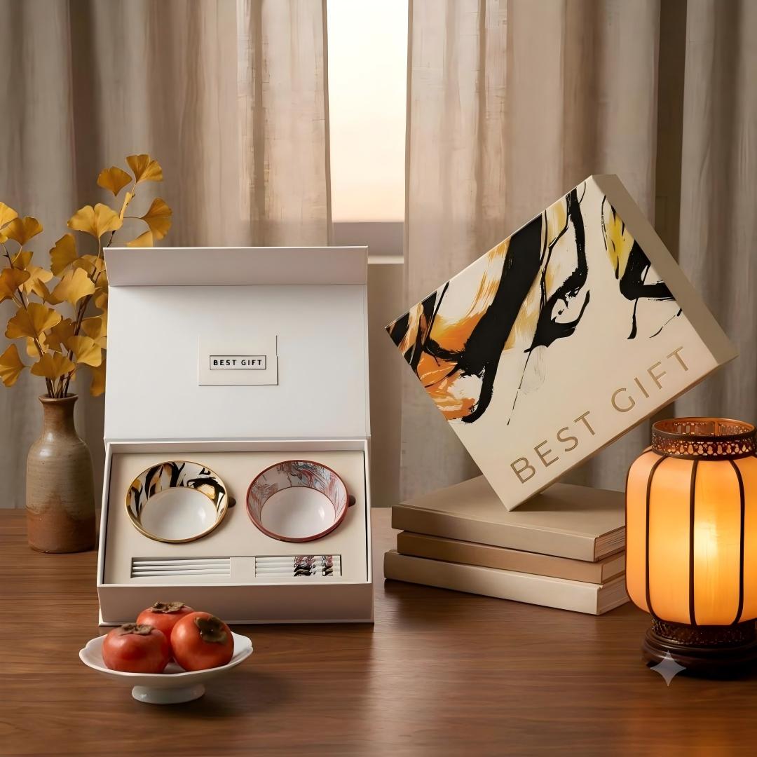Customized Mid-Autumn Bone China Bowl & Chopsticks Gift Box Art Tableware Set Corporate Festival Gift｜中秋藝術骨瓷碗筷訂製禮盒 高級餐具套裝 企業節慶送禮
