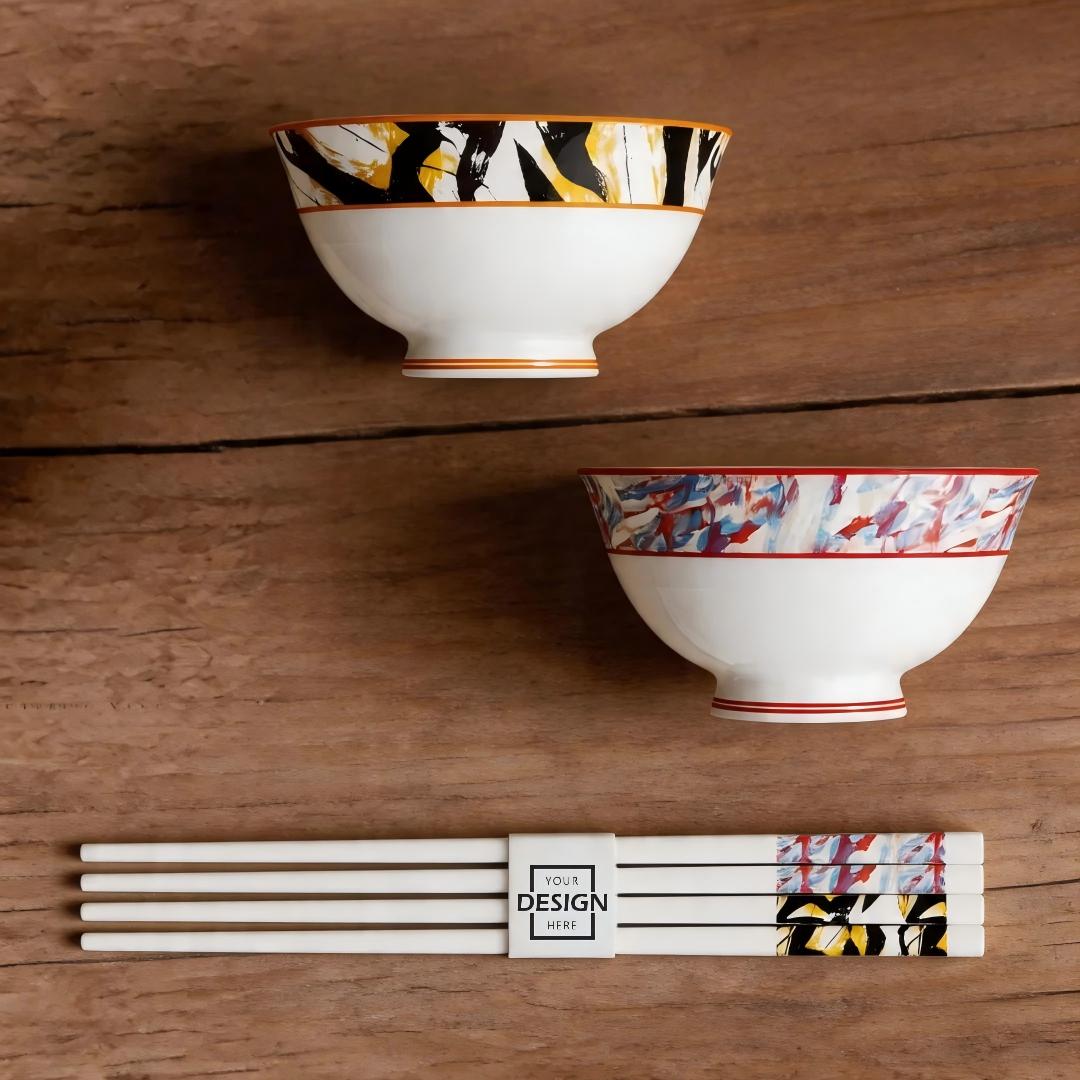 Customized Mid-Autumn Bone China Bowl & Chopsticks Gift Box Art Tableware Set Corporate Festival Gift｜中秋藝術骨瓷碗筷訂製禮盒 高級餐具套裝 企業節慶送禮