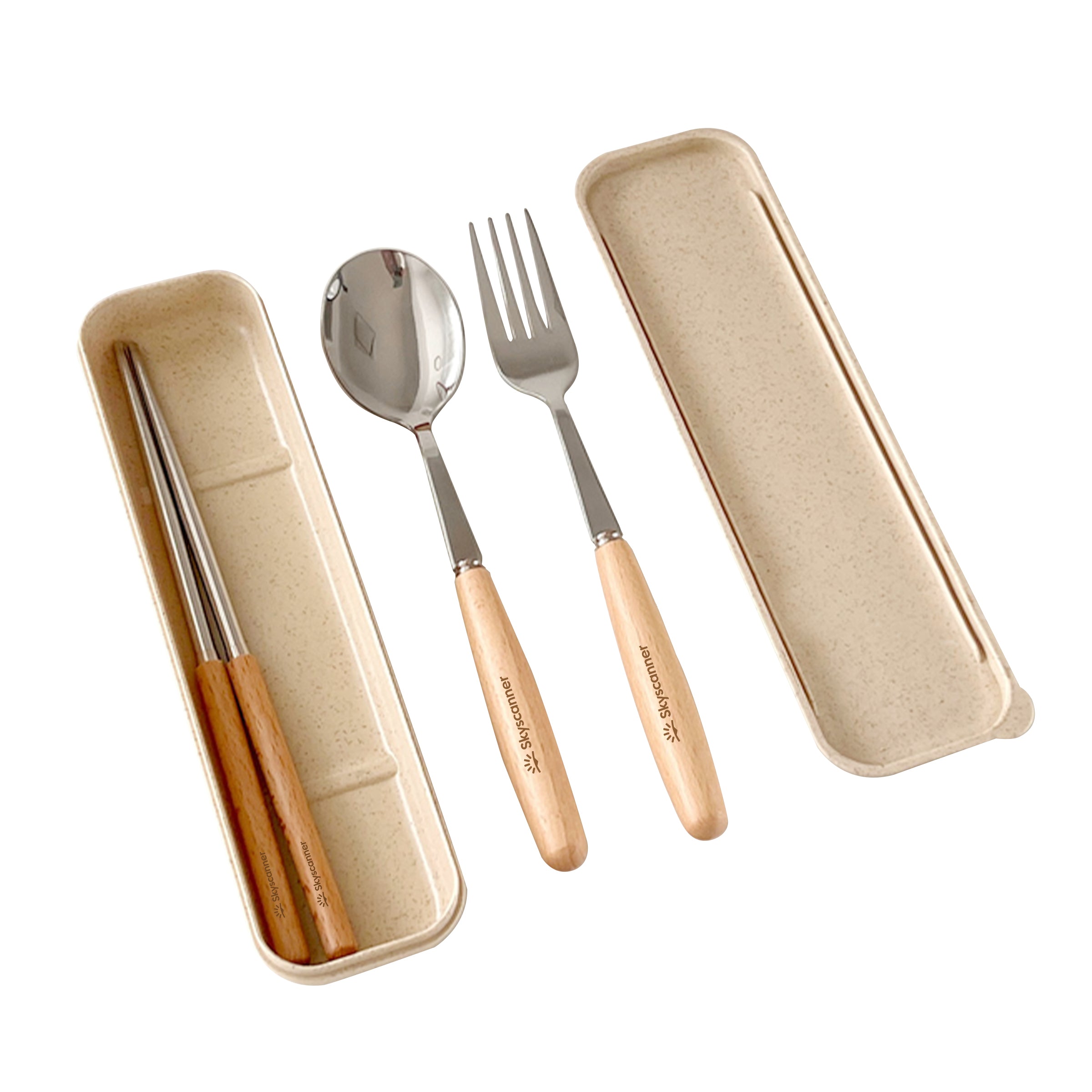 Eco-friendly Wooden Tableware Set | 企業禮品定製 環保簡約復古原木不鏽鋼便攜木質餐具套裝