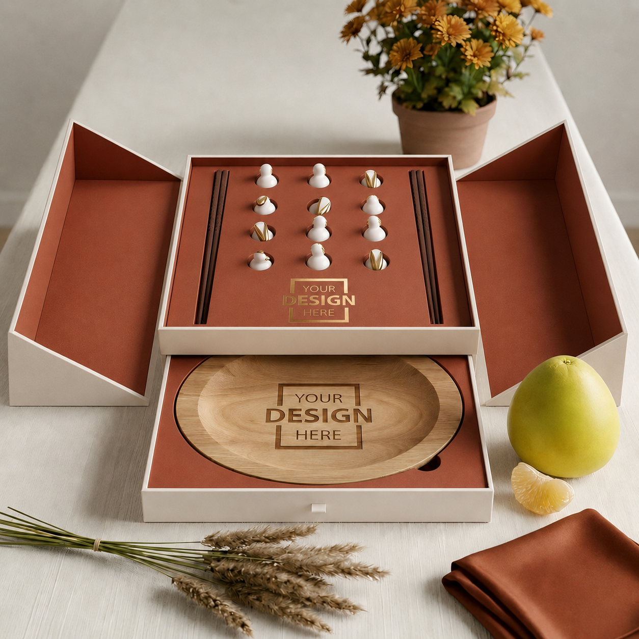 Fully Customized Mid-Autumn Chopsticks & Tableware Gift Box Premium Wooden Set Corporate Festival Gift｜中秋全訂製筷子餐具訂製禮盒 高端木質套裝 企業節慶伴手禮