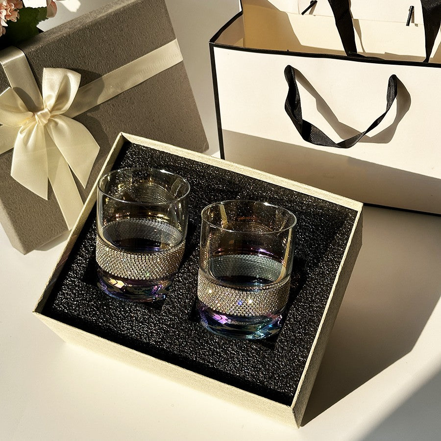 【情侶對杯】客製威士忌杯 輕奢精緻炫彩水晶玻璃杯對杯禮盒