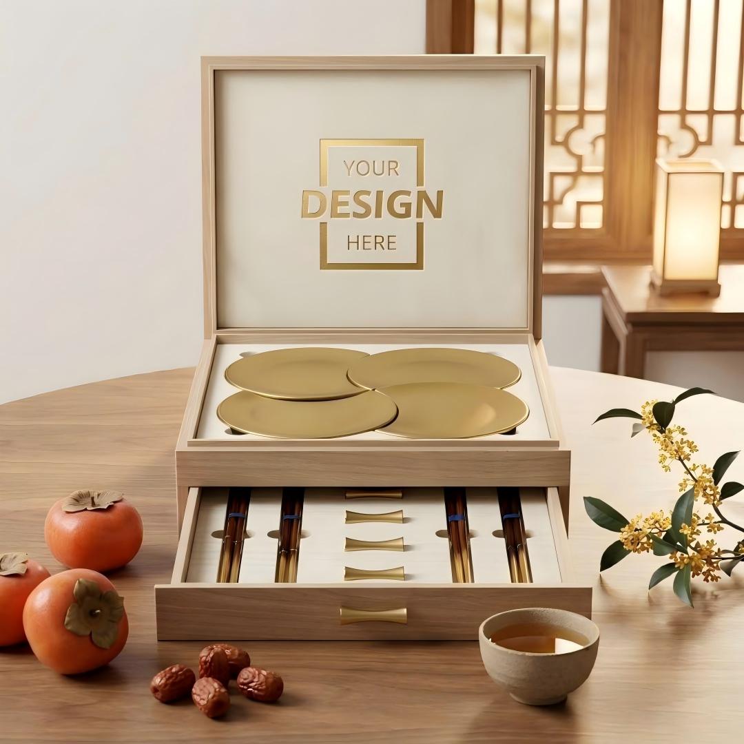 Fully Customized Mid-Autumn Chopsticks & Tableware Gift Box Premium Wooden Set Corporate Festival Gift｜中秋全訂製筷子餐具訂製禮盒 高端木質套裝 企業節慶伴手禮