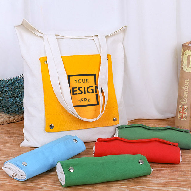 Canvas Tote Bag with Colorful Panel |  定製LOGO折疊易收納彩色帆布袋 BG23-101