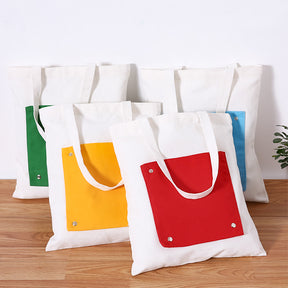 Canvas Tote Bag with Colorful Panel |  定製LOGO折疊易收納彩色帆布袋 BG23-101