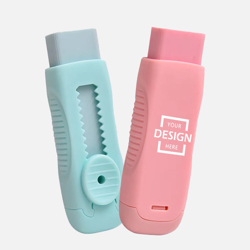 The push-pull eraser can be customized with name or logo as a student