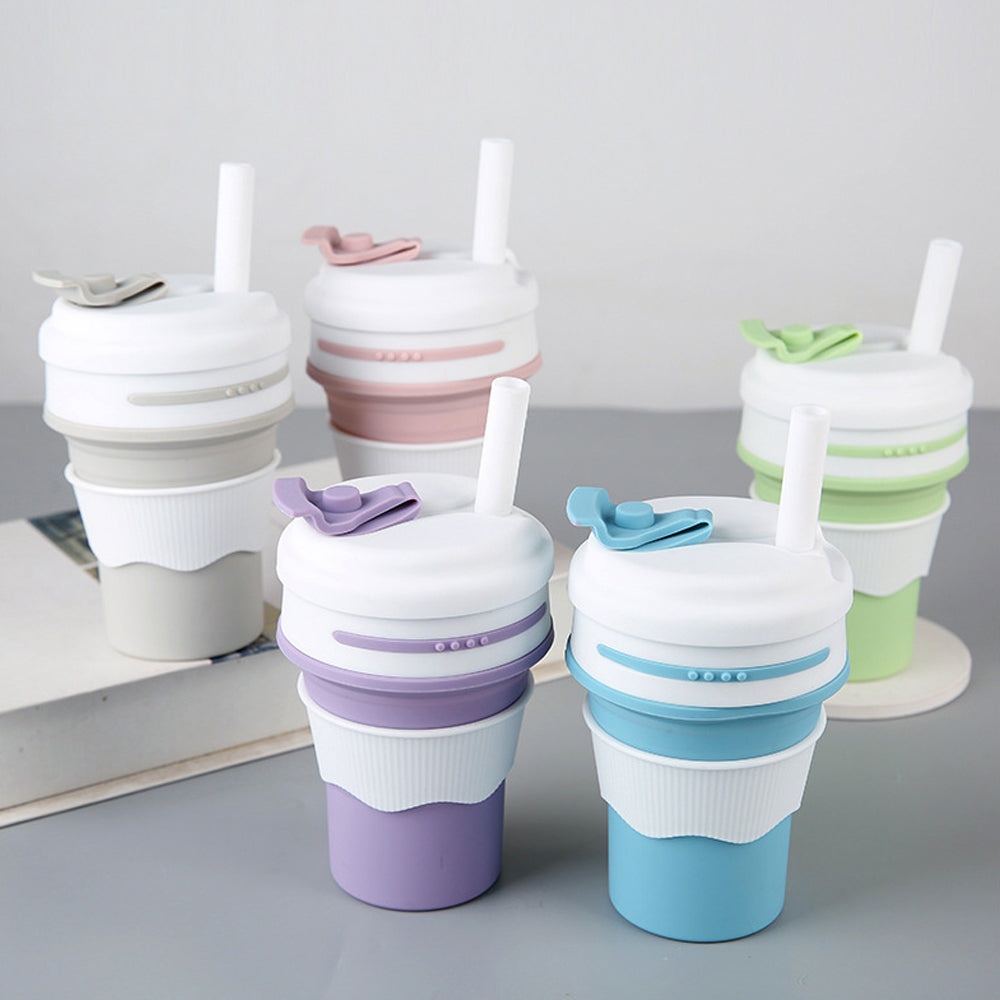 Folding Anti-Scald Silicone Straw Mug | 350ml 折叠防烫矽膠吸管水杯 BG26-146