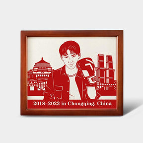 Handmade Paper Cutting with Wooden Frame | 手工剪紙雕刻肖像畫框 BG30-36