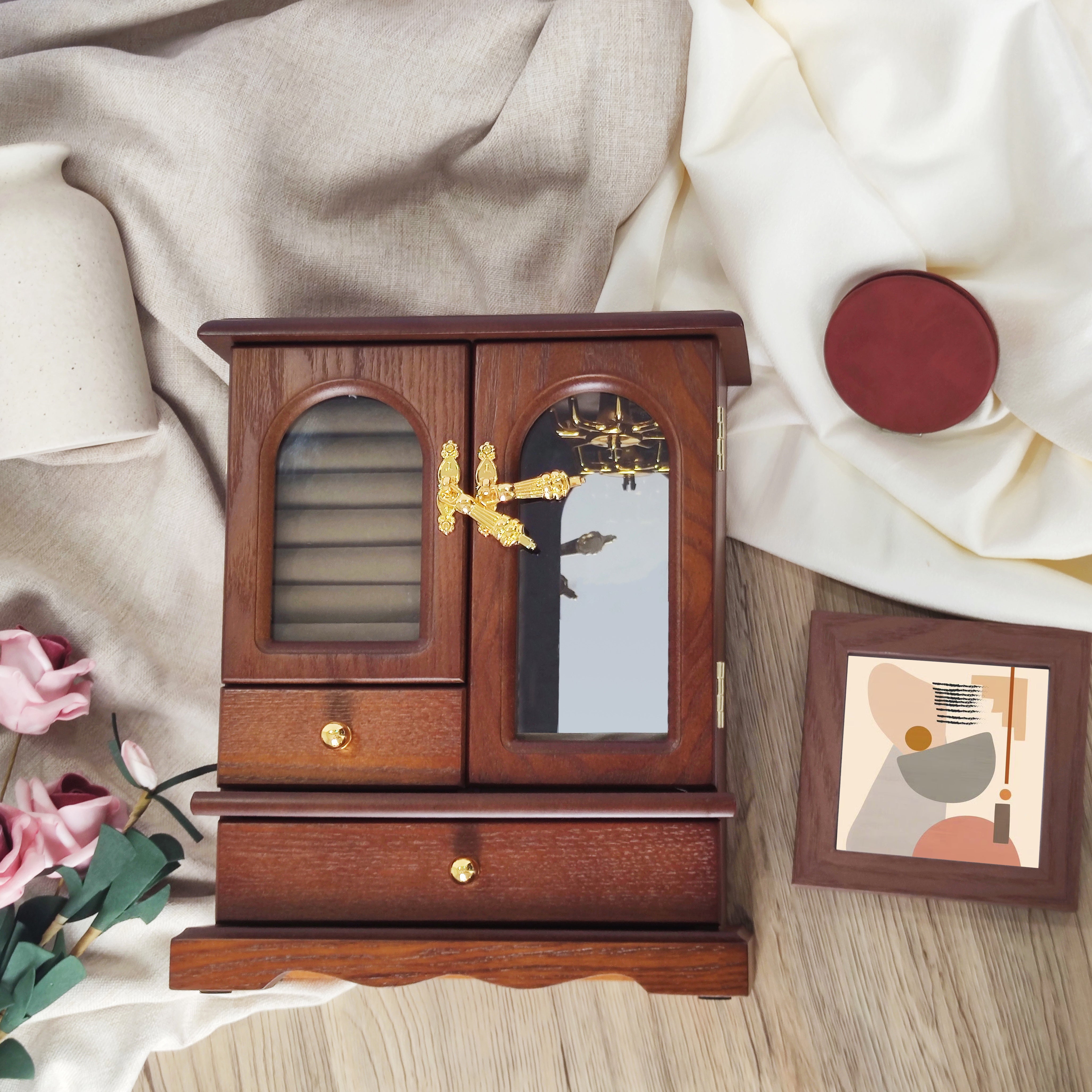 Vintage Wooden Jewelry Box Set