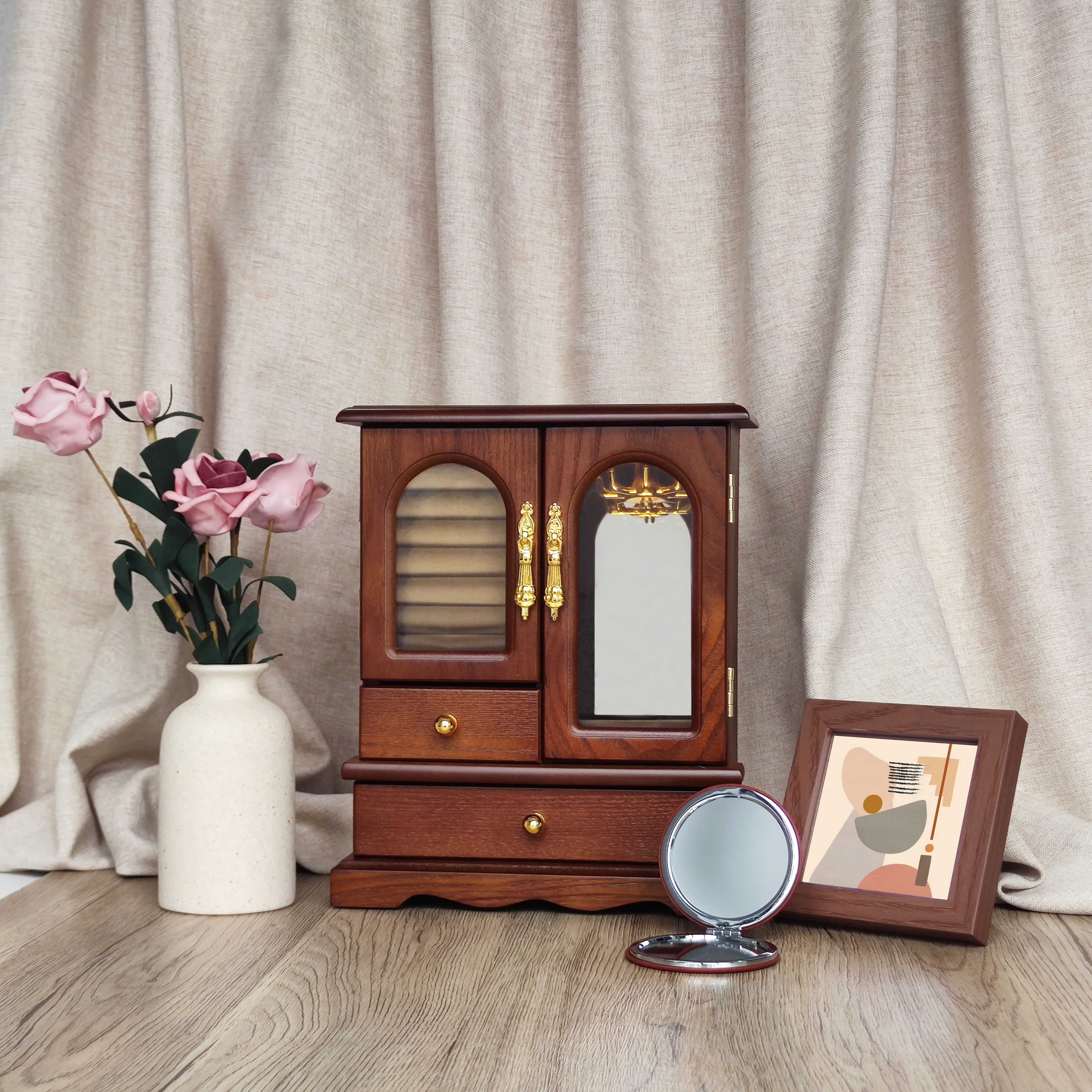 Vintage Wooden Jewelry Box Set