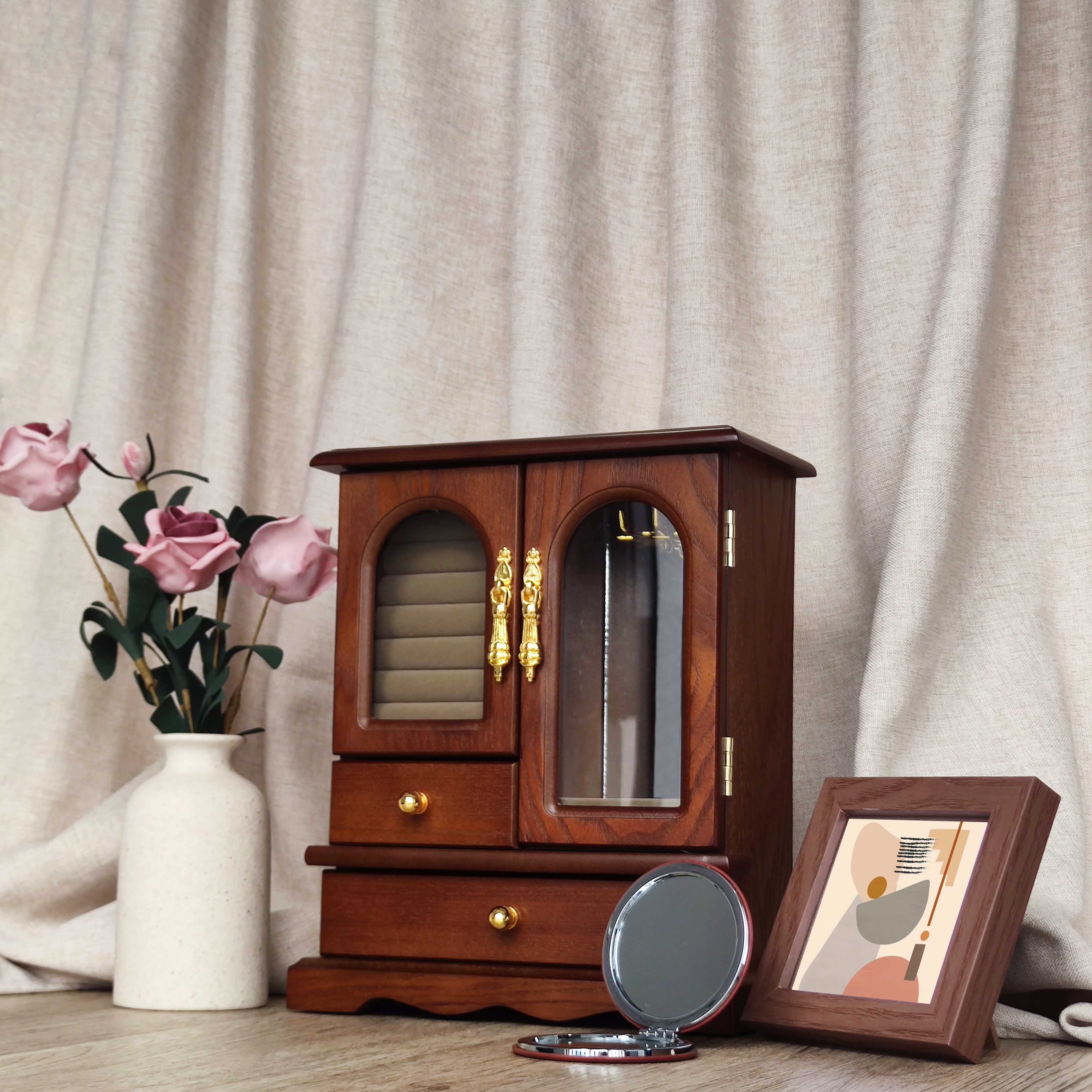 Vintage Wooden Jewelry Box Set