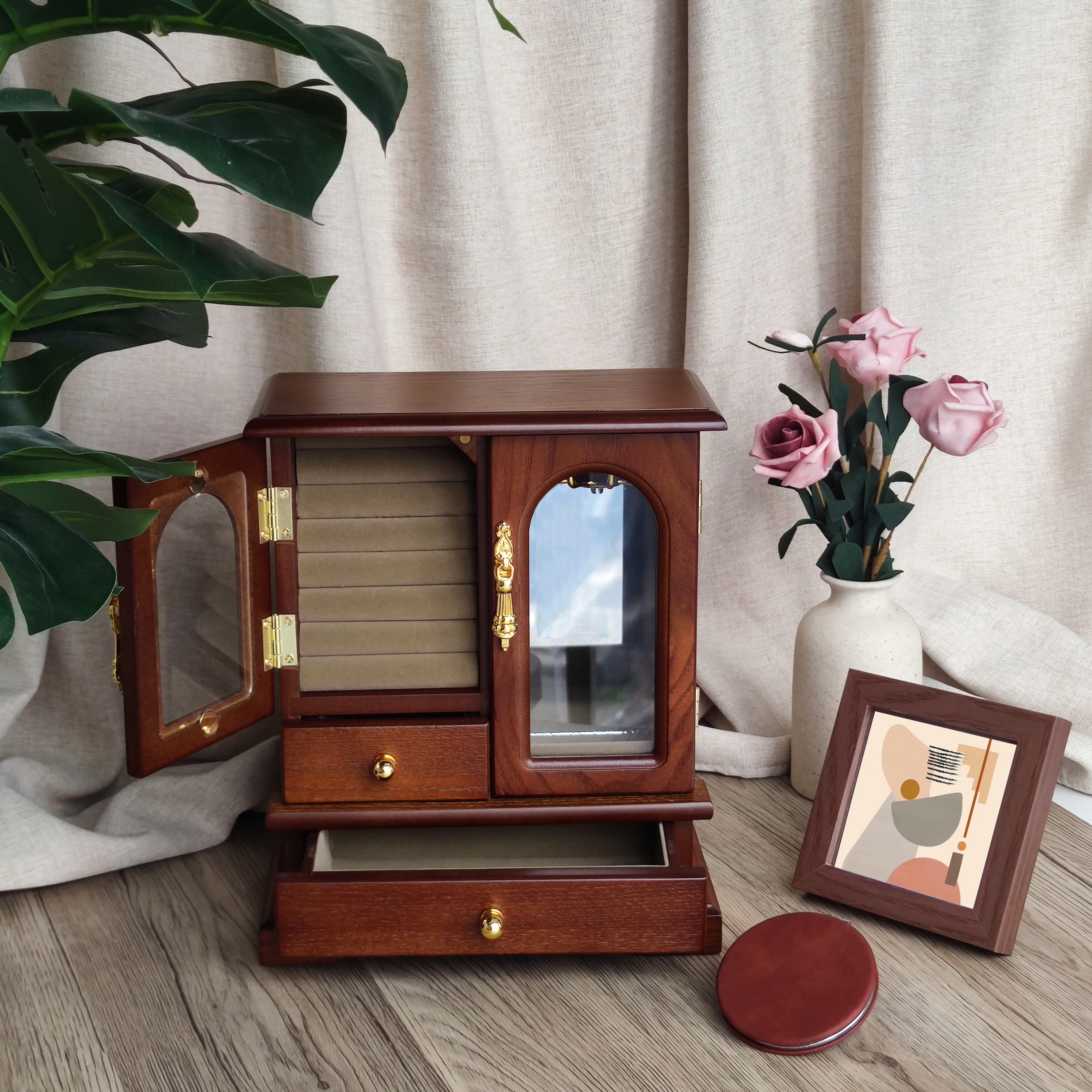 Vintage Wooden Jewelry Box Set