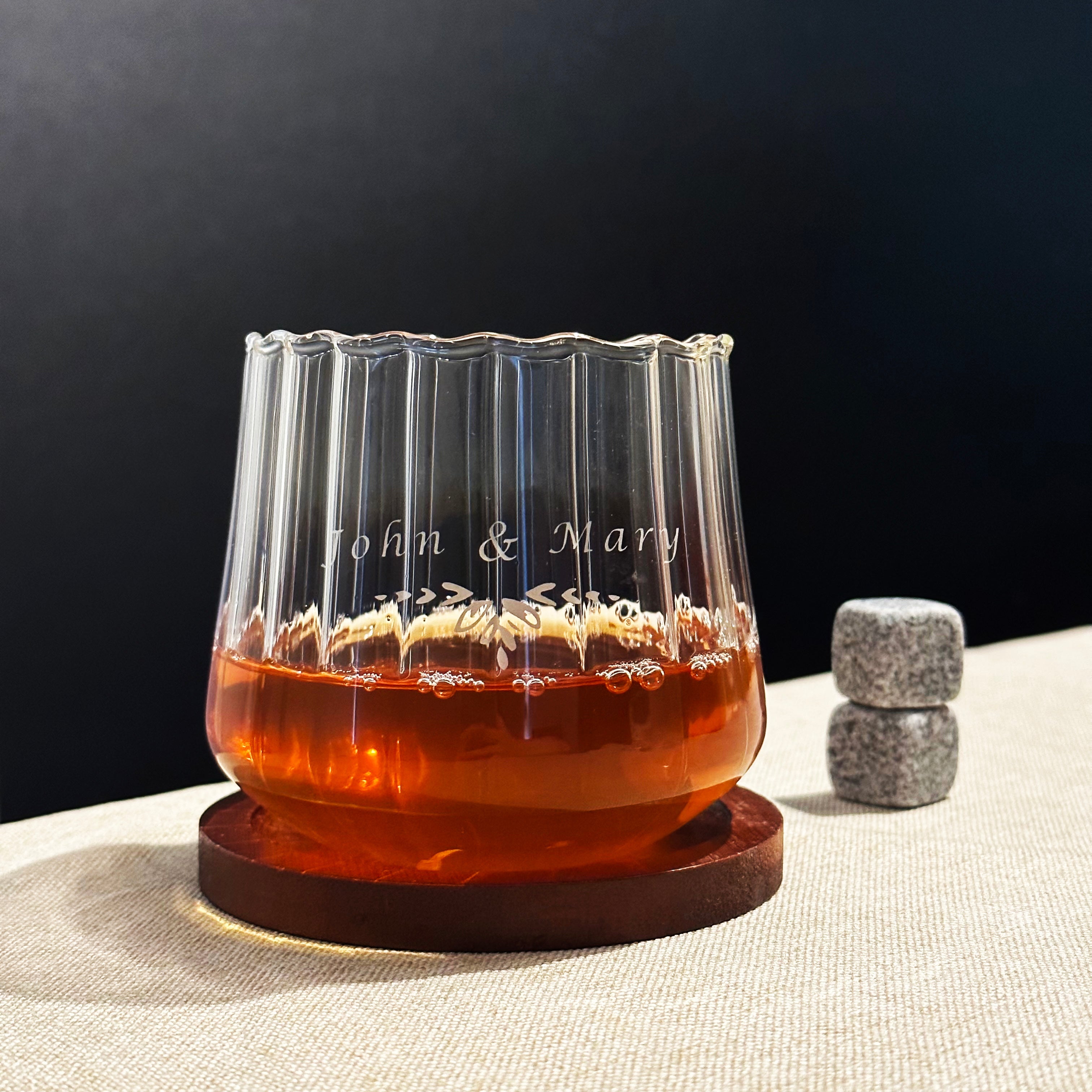 Elegant Floral Glass Whiskey Tumblers