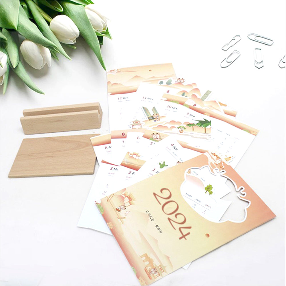 Shaped Card Paper Wooden Desk Calendar | 2025新年專版定制異型卡紙木座檯月曆 BG22-83