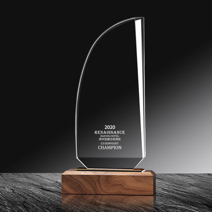 Sailboat Shape Solid Wood Crystal Trophy | 創意實木商務獎盃水晶獎杯定制