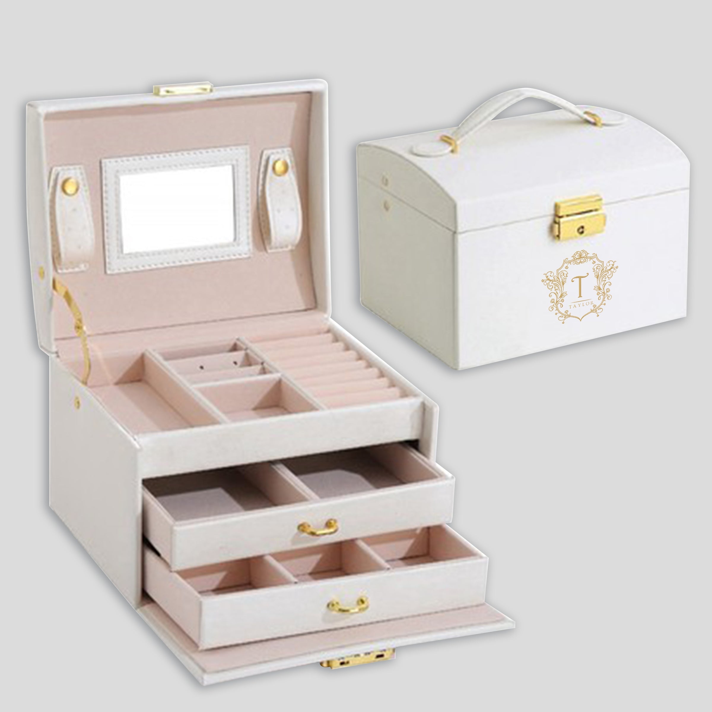 PU Homeware Jewelry Box | 三層高級首飾盒大容量可手提帶鎖收納盒定制BG23-58
