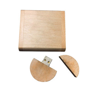 【USB儲存器】創意圓形木頭U盤定制可印logo校徽定做木盒刻字