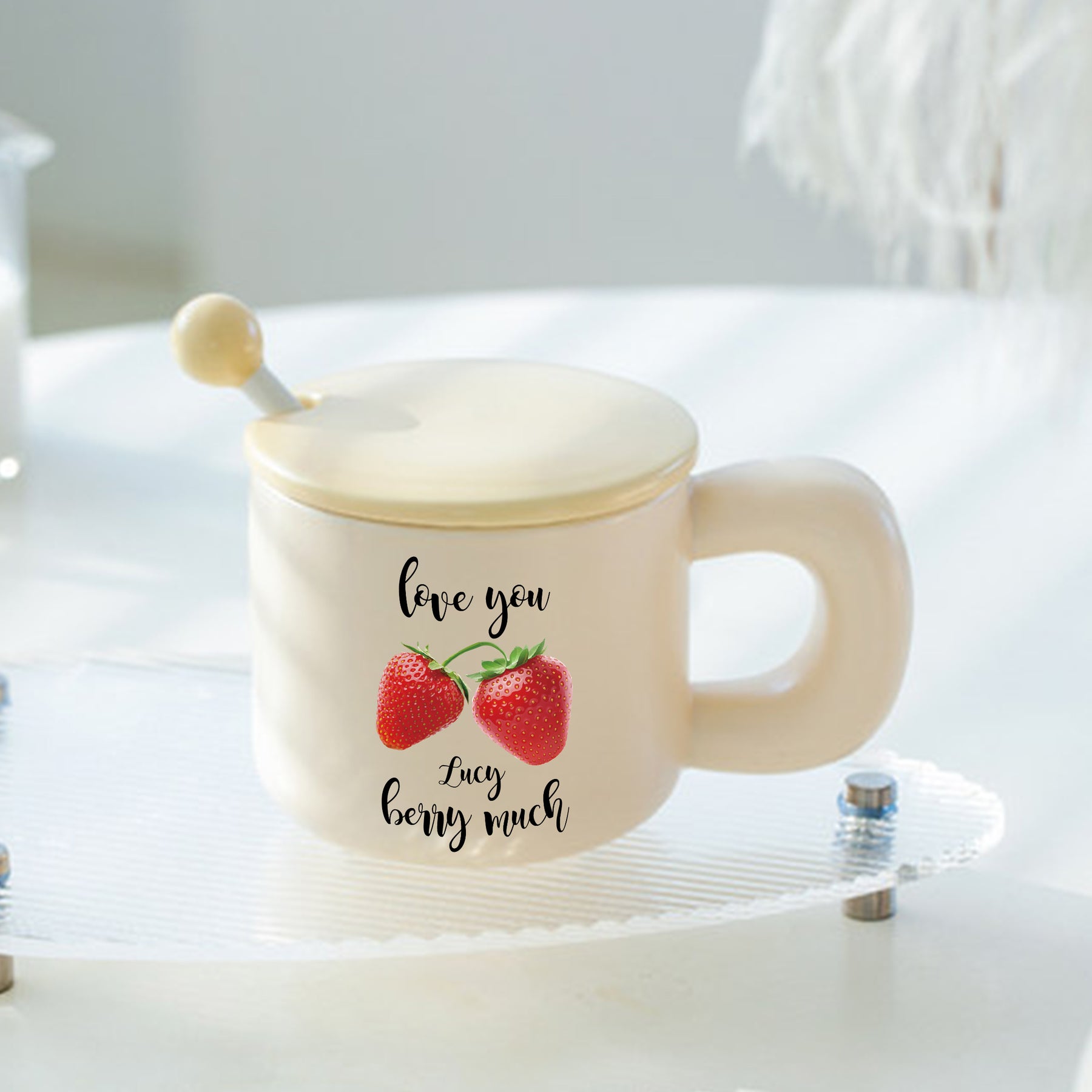 【情人節系列】可愛訂製糖果色陶瓷帶蓋馬克杯 客製情侶對杯