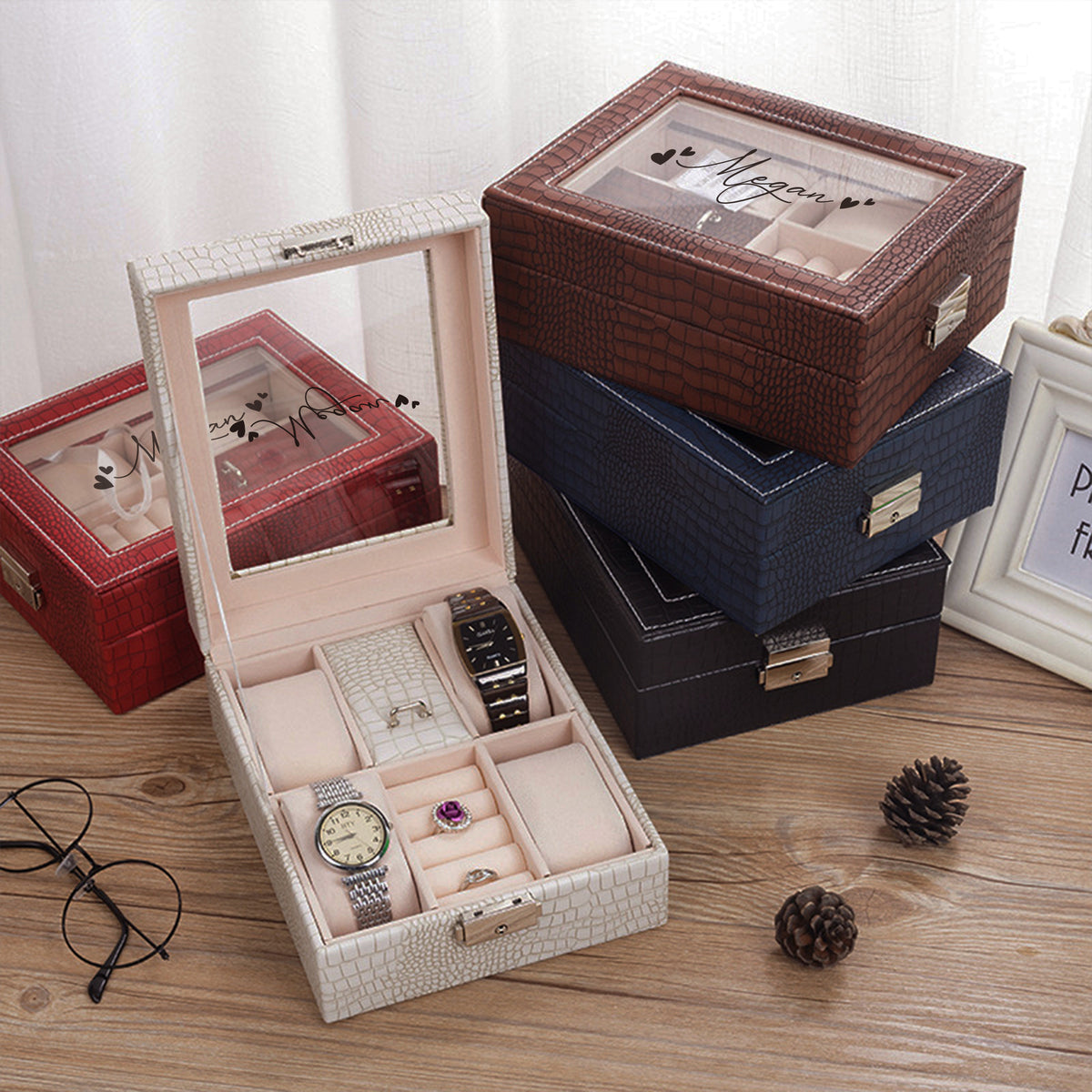 Minimalism Homeware Jewelry Box | 男士女士仿古鱷魚紋首飾盒帶鑰匙鎖定制扣盒定制