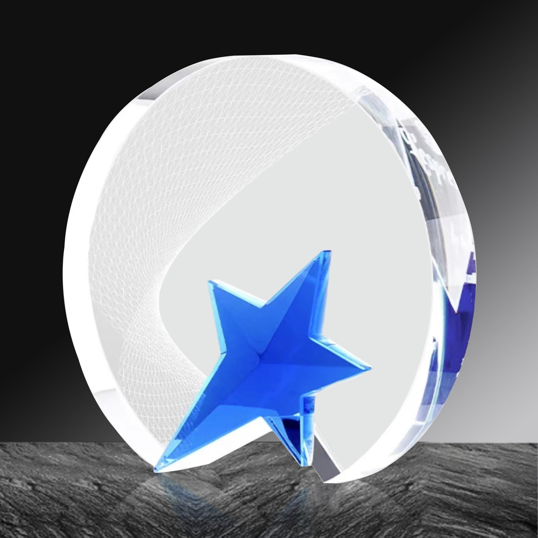 Round Blue Star Shape Crystal Trophy | 圓形星星藍星水晶獎杯獎座定制