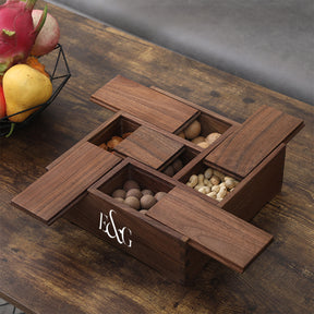 【家居系列】黑胡桃木多寶盒 客廳家用帶蓋分格實木堅果收納盒
