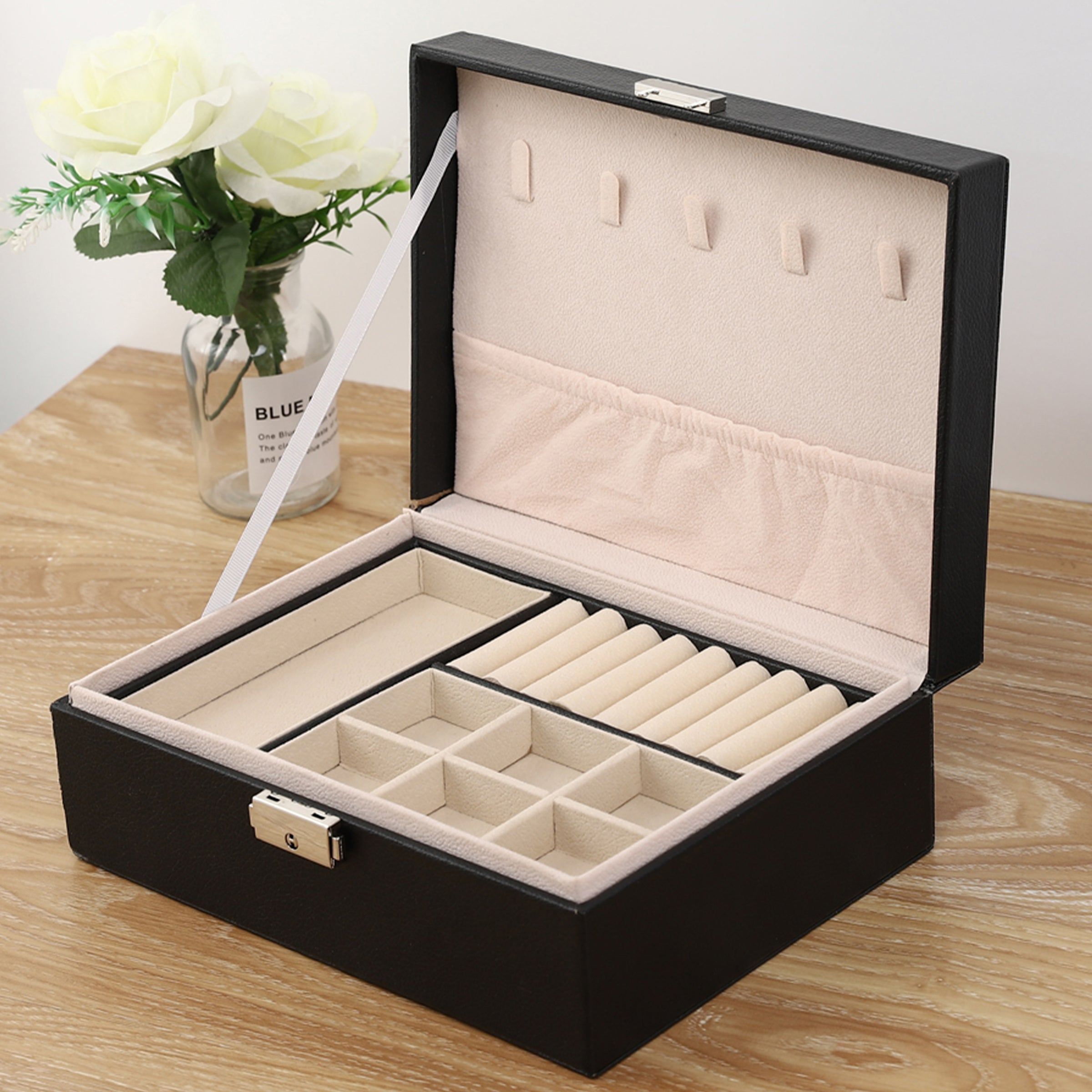 PU  Homeware Jewelry Box | 大容量PU皮雙層女士珠寶首飾收納盒定制BG23-8