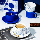 【水樽杯子】克萊因藍陶瓷咖啡杯碟帶勺 客製logo情侶杯