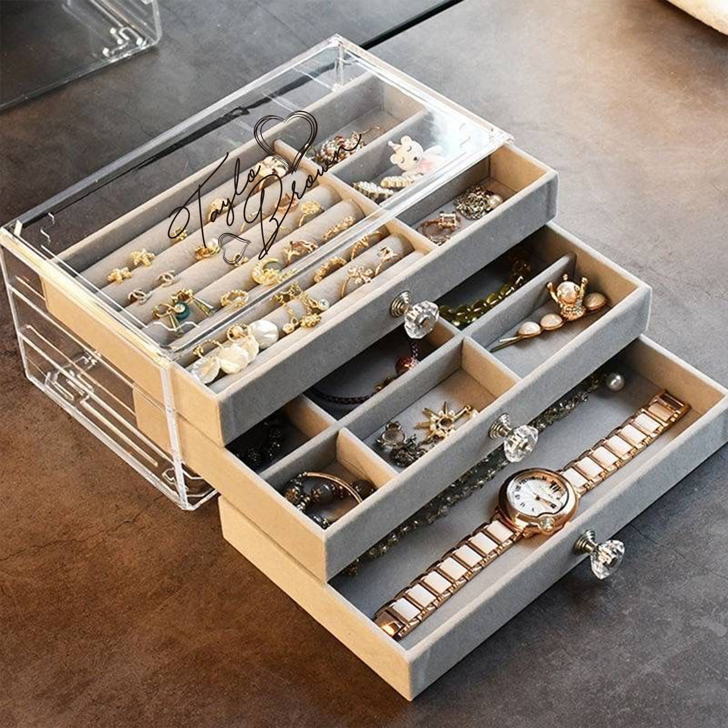 Acrylic Homeware Jewelry Box | 透明亞克力桌面手錶耳環收納盒客製化首飾盒定制BG23-9