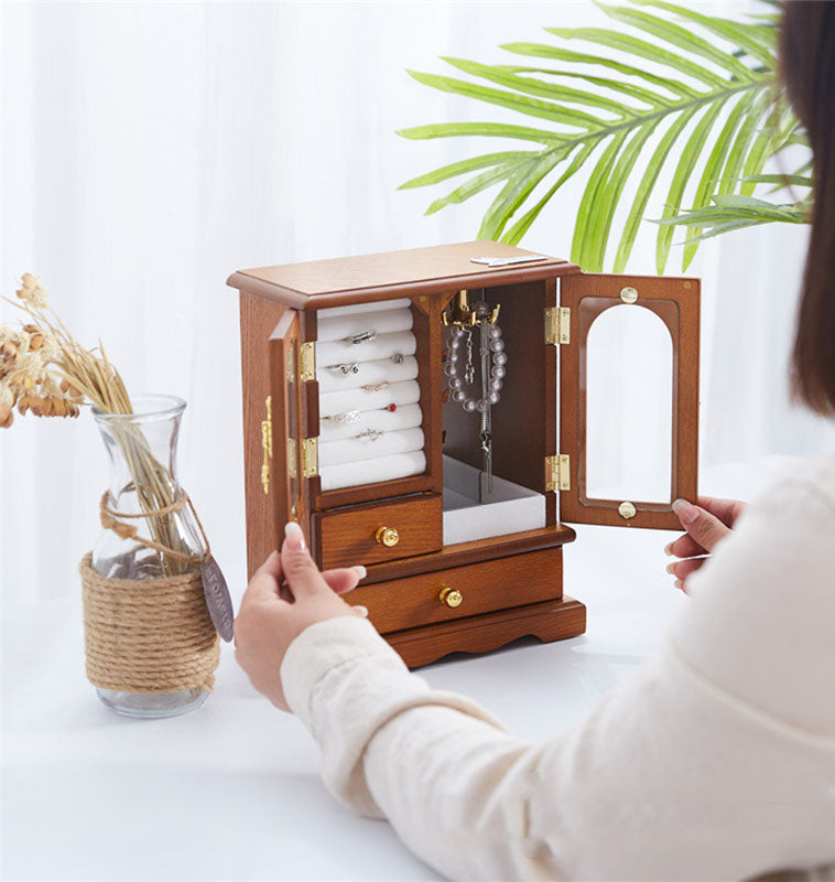 【家居系列】首飾盒木質復古歐美 項鏈戒指桌面家用大容量收納盒
