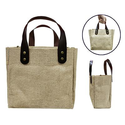 Eco Friendly Jute Tote Bag with PU Leather Handle