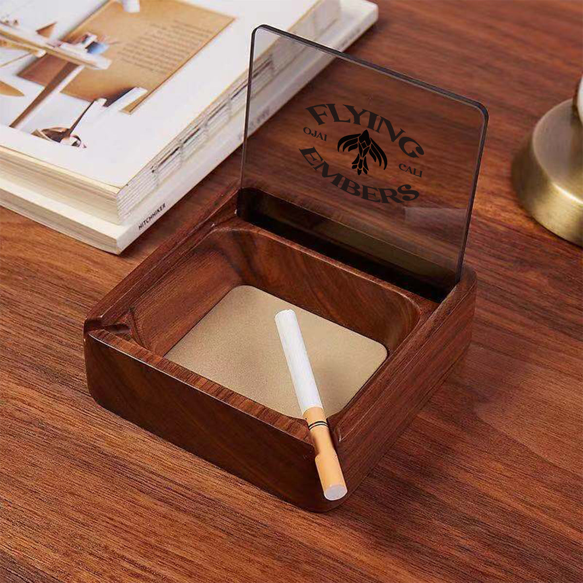 【家居系列】北美黑胡桃木整木煙灰缸創意客製防飛灰煙灰盒
