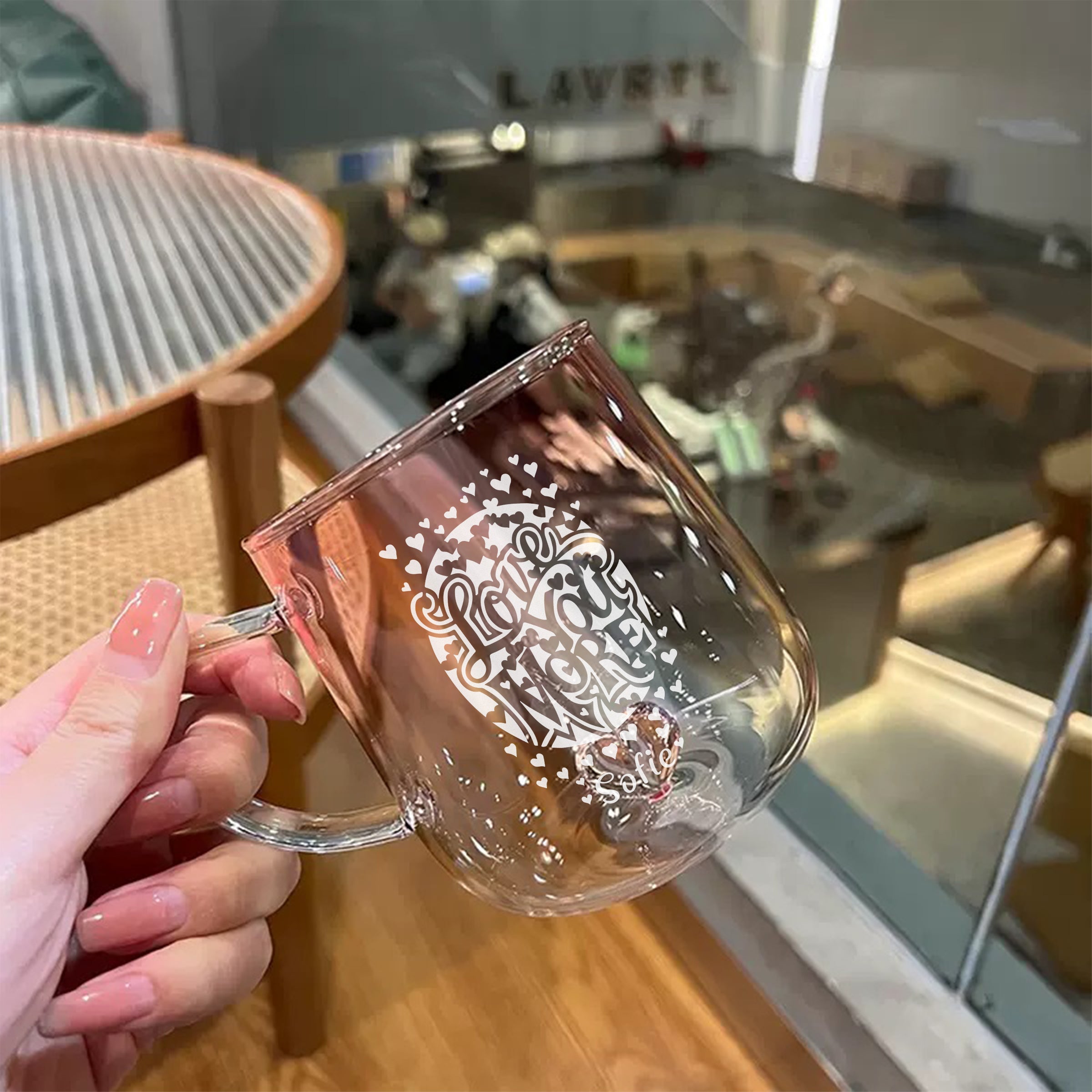 【情人節系列】情侶透明愛心底部對杯 簡約客製logo玻璃杯BG33-23