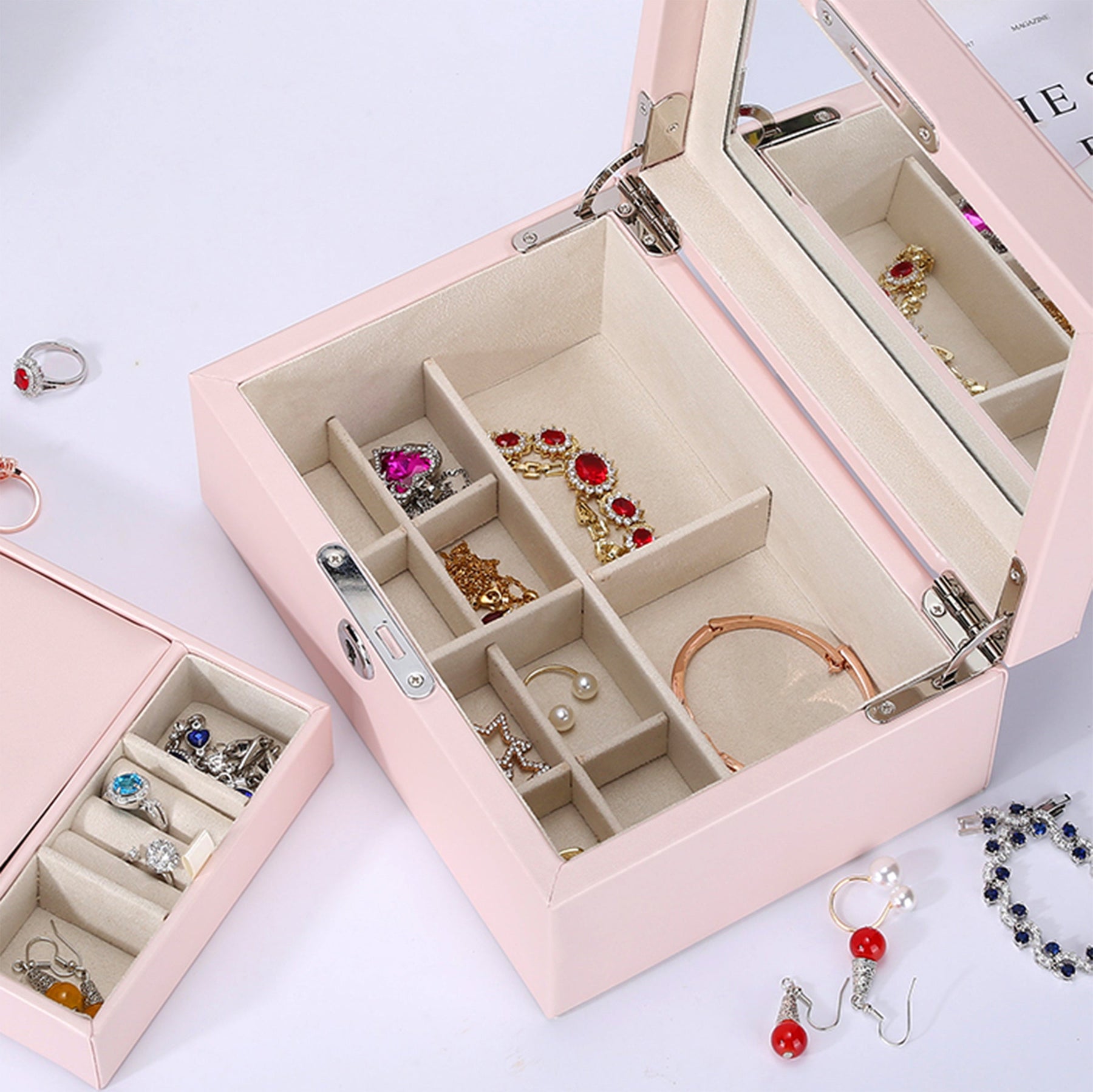 PU Homeware Jewelry Box | 精緻首飾盒 雙層大容量首飾珠寶收納盒定制BG23-57