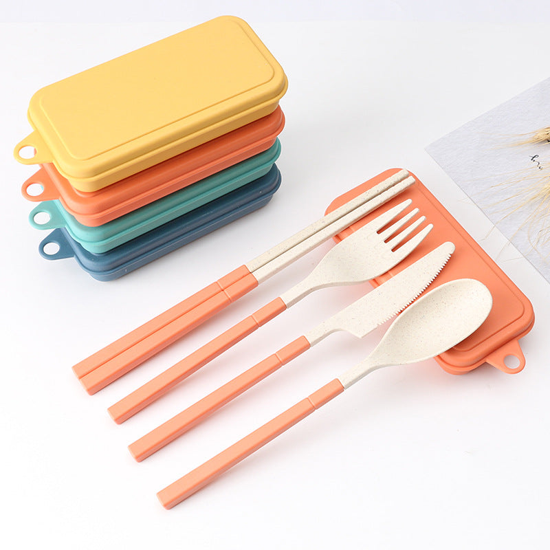 Portable Folding Tableware Wheat Straw Set | 上班族便攜折疊餐具刀叉小麥秸稈外帶收納盒