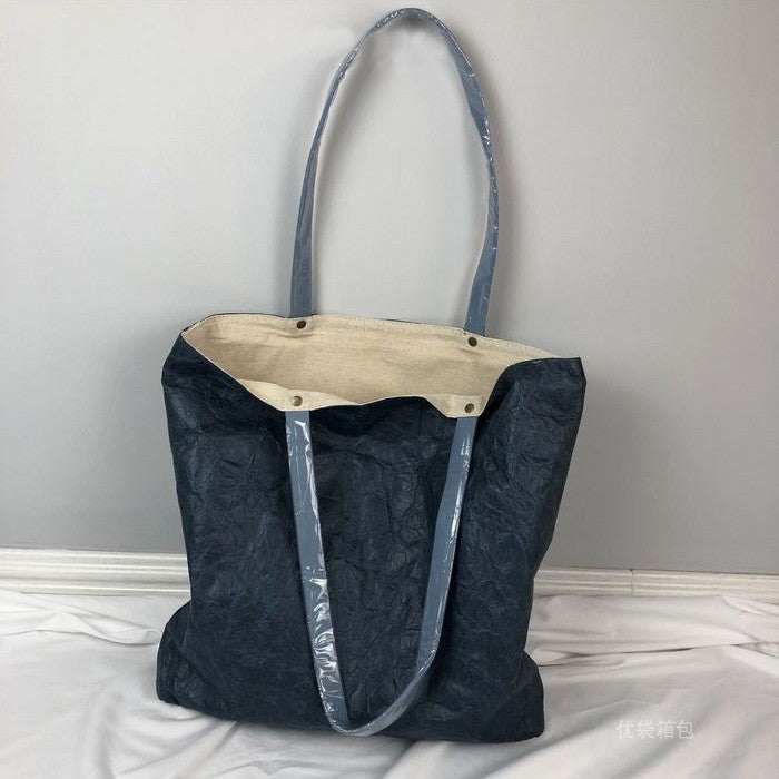 Washed Tyvek Embossed Eco-friendly Tote Bag | 水洗揉紋杜邦紙袋雙層帆佈內裡購物環保手提袋定製BG17-7