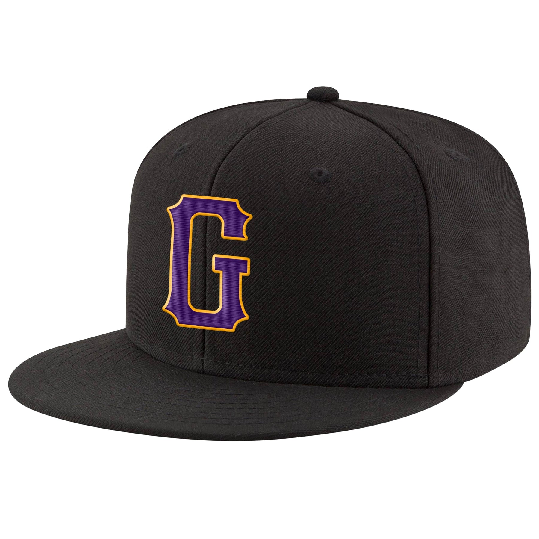 Custom Black Purple-Gold Stitched Adjustable Snapback Hat