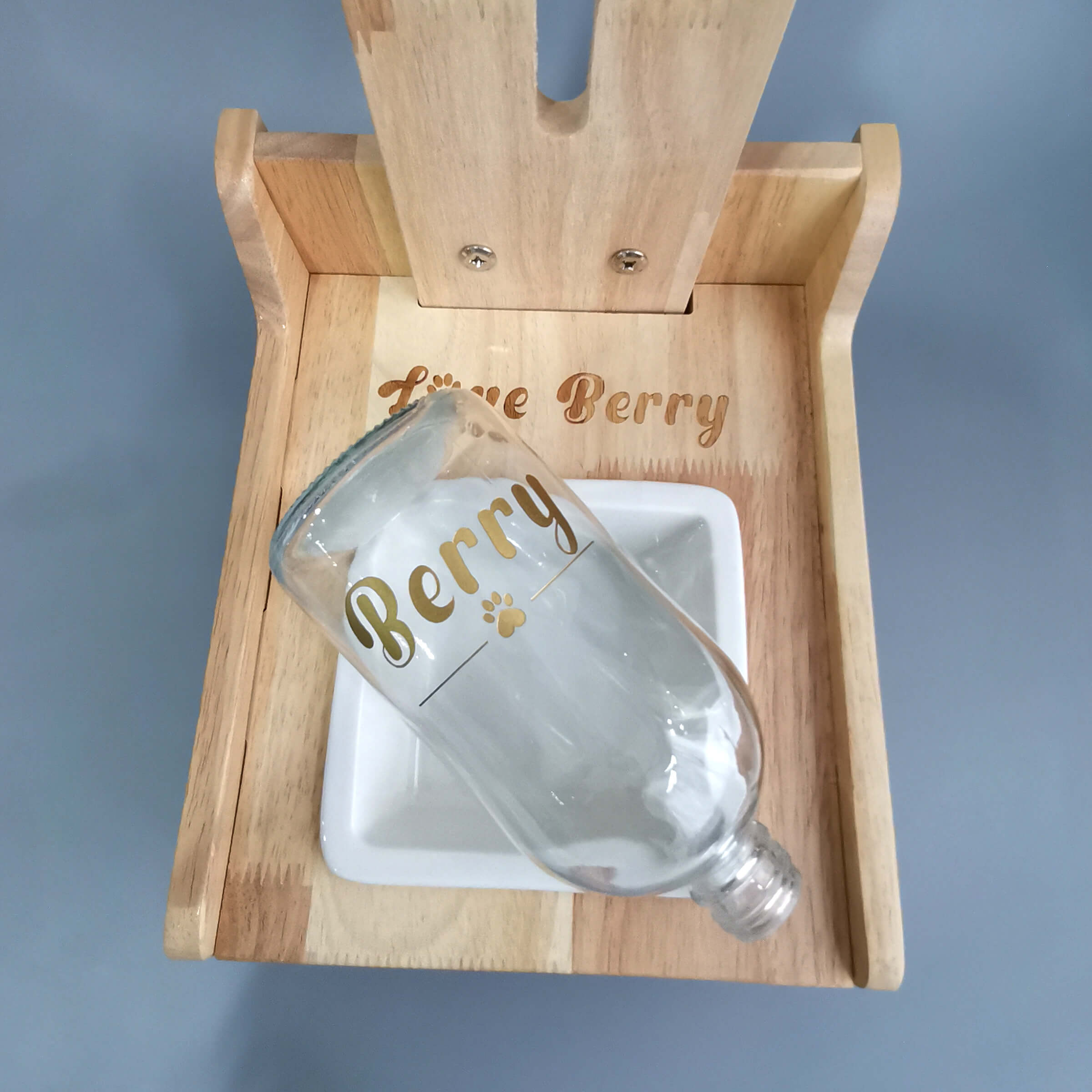 【Pet Shop系列】訂製寵物立式飲水器陶瓷碗 厚實實木架BG03-2