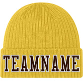 Custom Gold Brown-White Stitched Cuffed Knit Hat