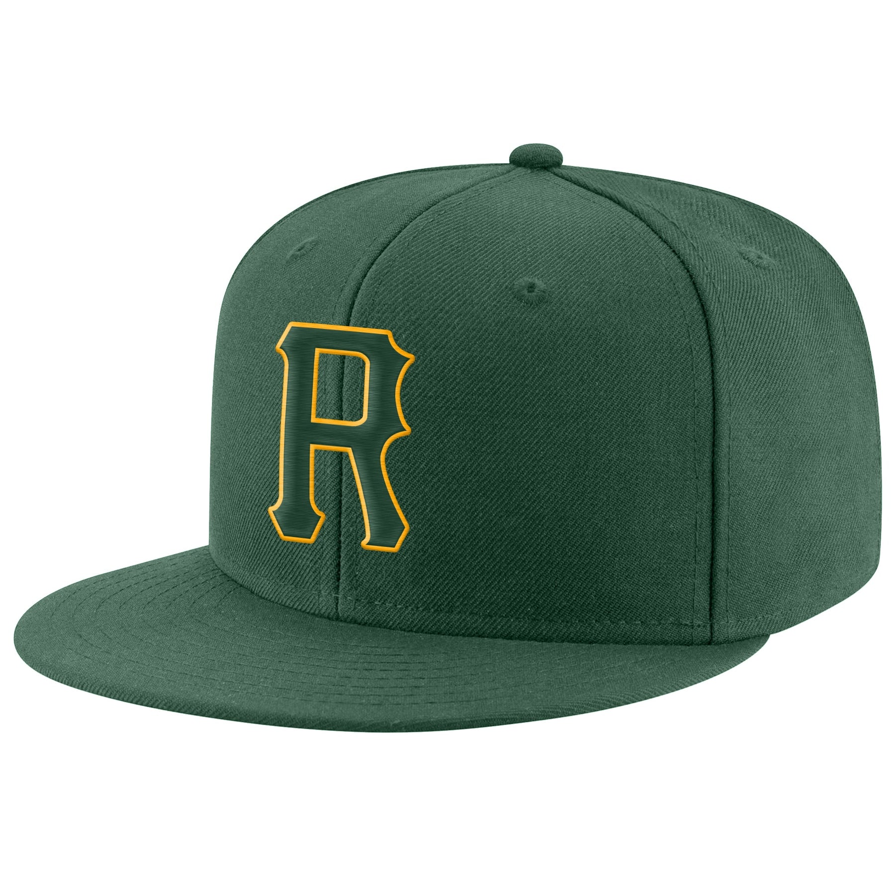 Custom Green Green-Gold Stitched Adjustable Snapback Hat