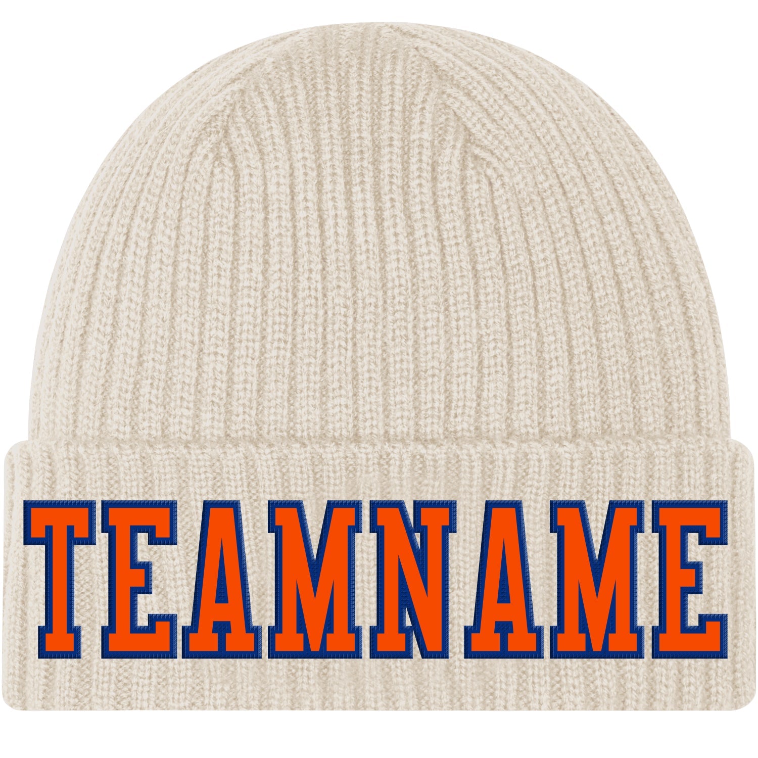 Custom Khaki Orange-Royal Stitched Cuffed Knit Hat