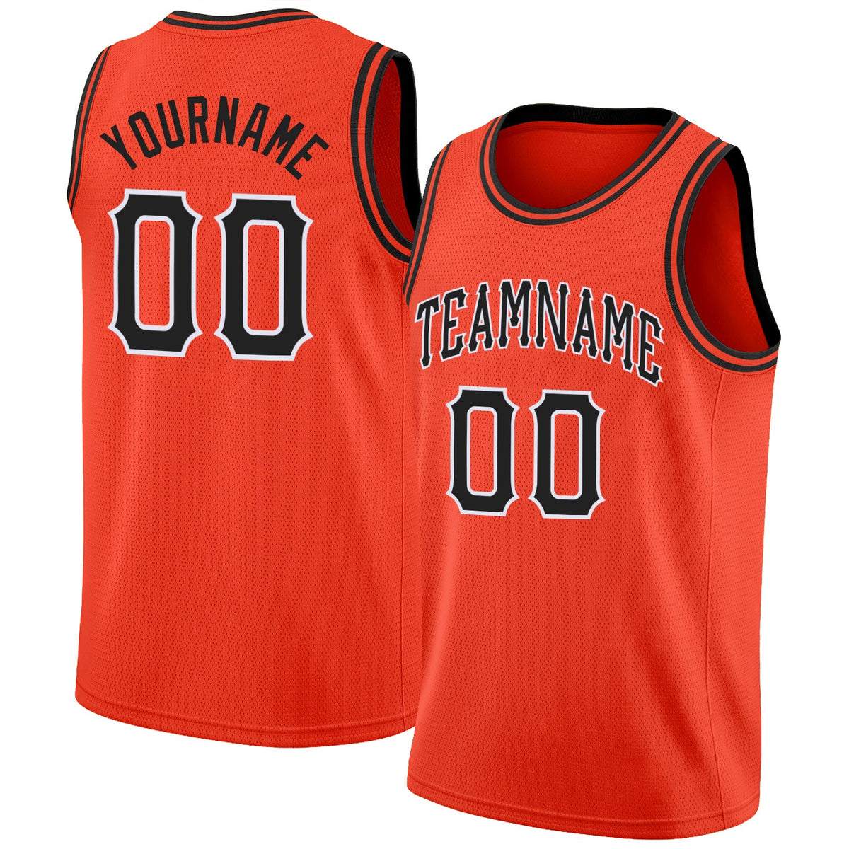 Custom Orange Black White Round Neck Rib Knit Basketball Jersey
