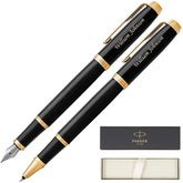 Parker IM Black Gold Trim Fountain and Rollerball Set