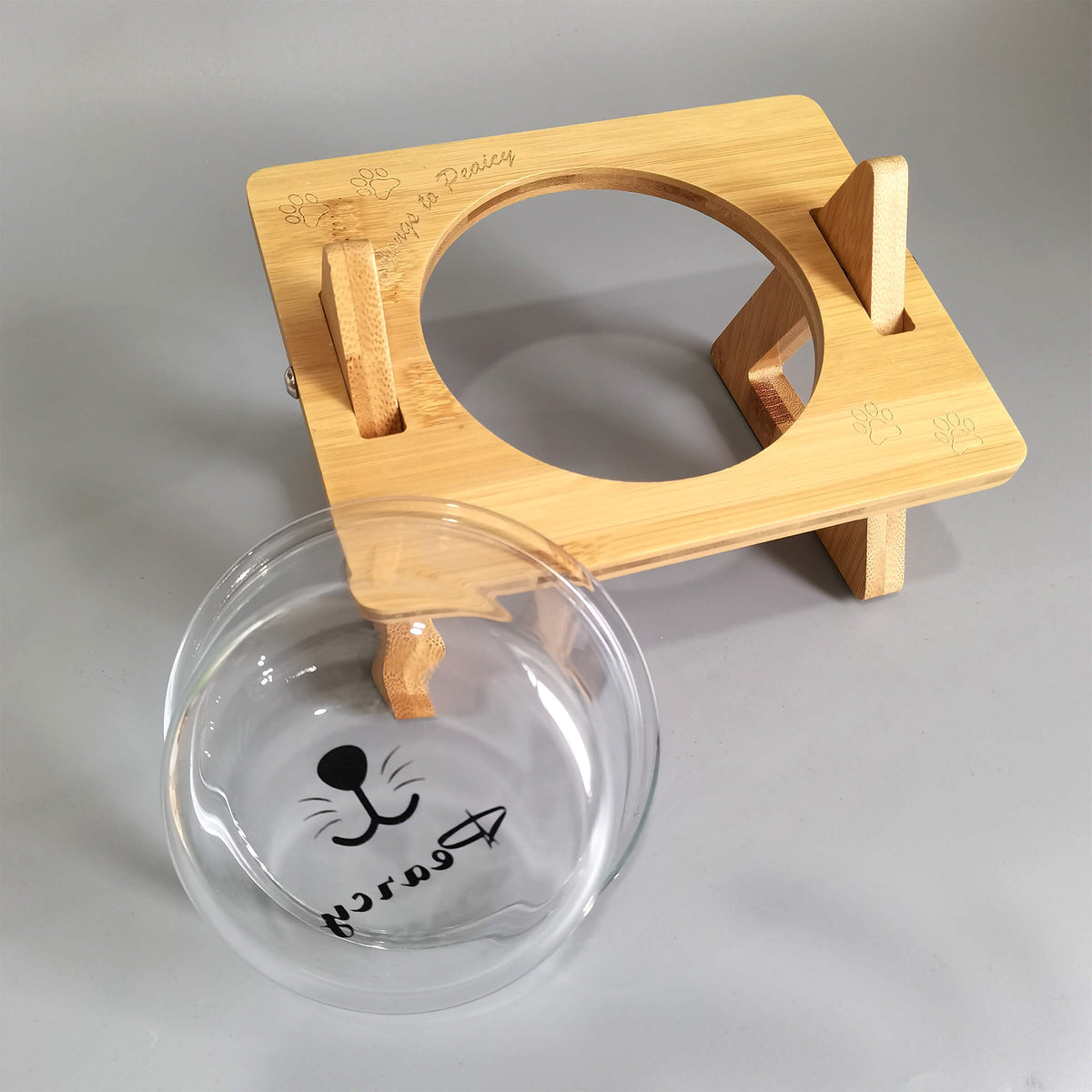 【Pet Shop系列】訂製寵物竹木架餐桌碗 玻璃寵物碗