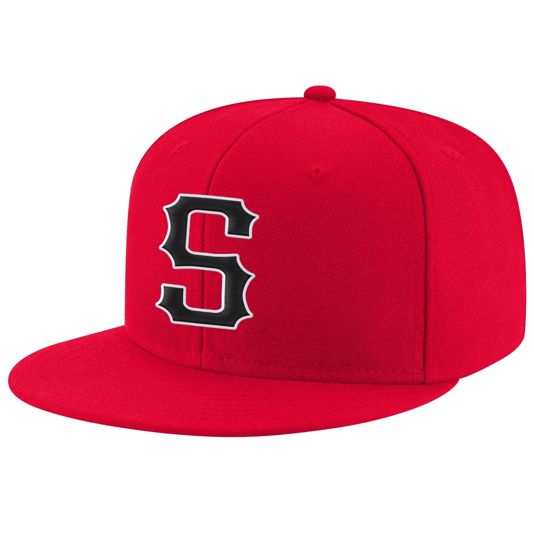 Custom Red Black-White Stitched Adjustable Snapback Hat