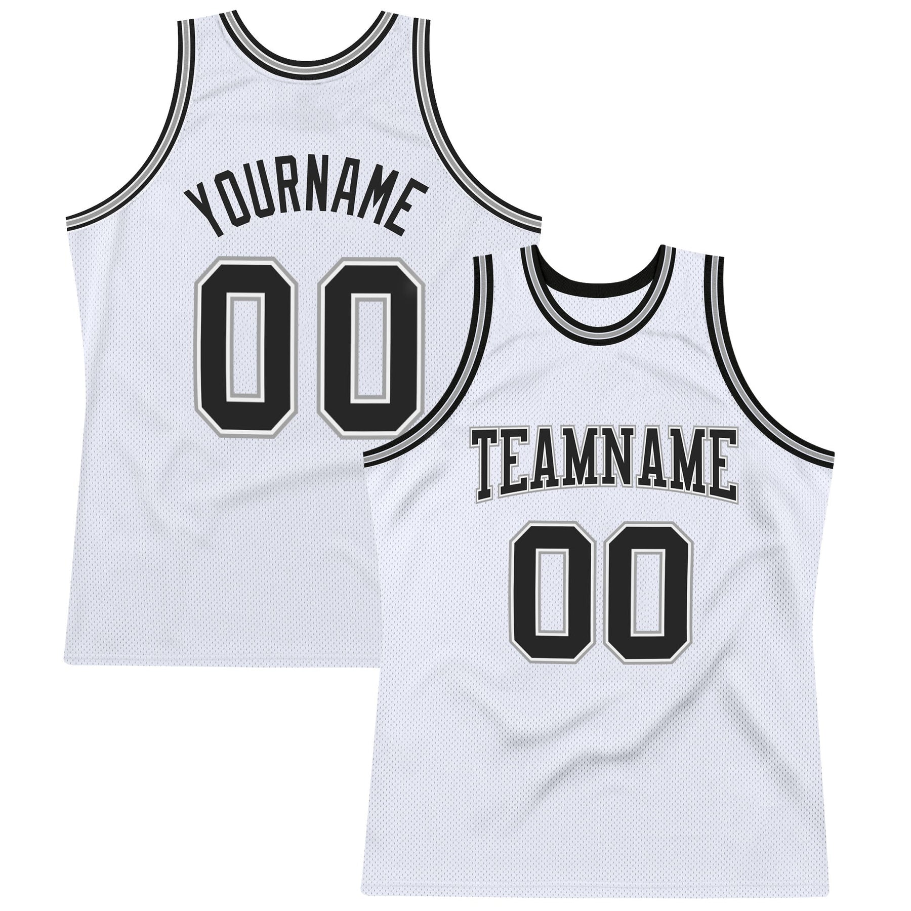 Custom White Black-Silver Gray Authentic Throwback Basketball Jersey